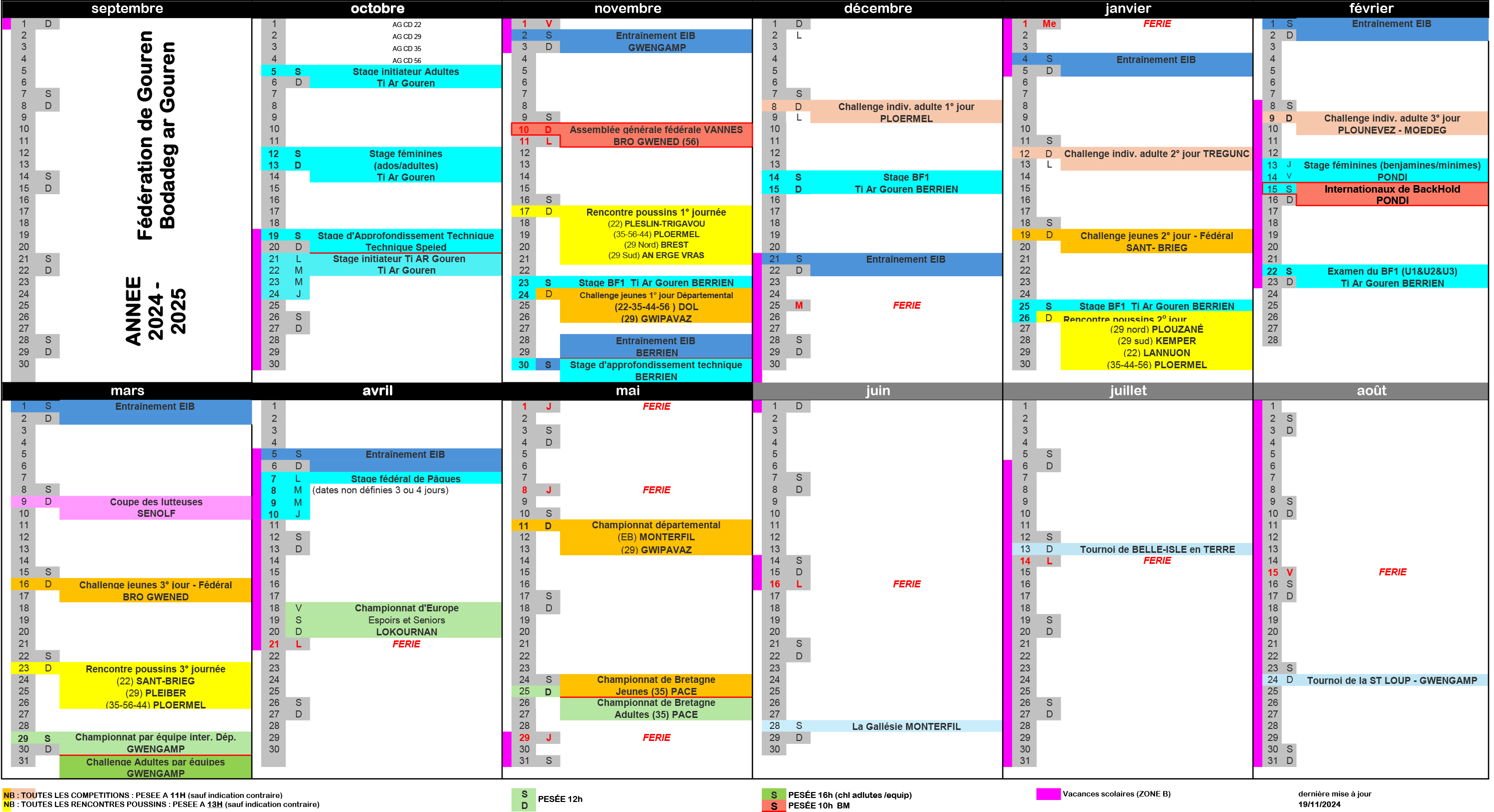 CALENDRIER 2024 2025 màj 19 11 2024