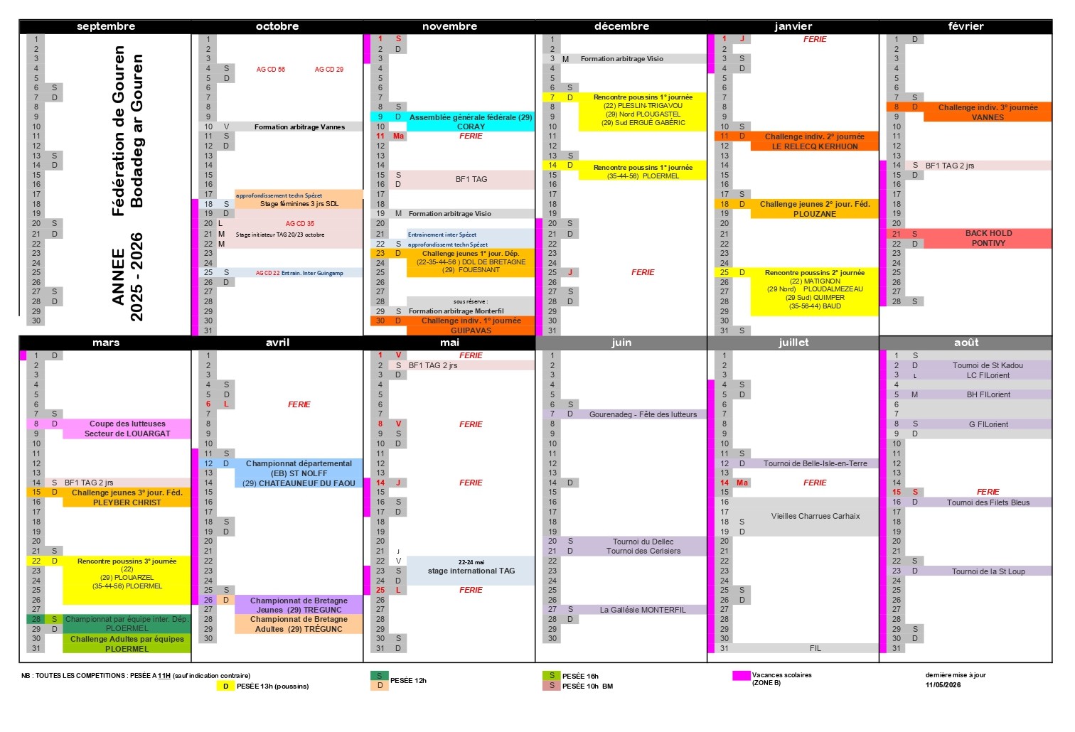 calendrier 2025 2026 MàJ 11 05 26